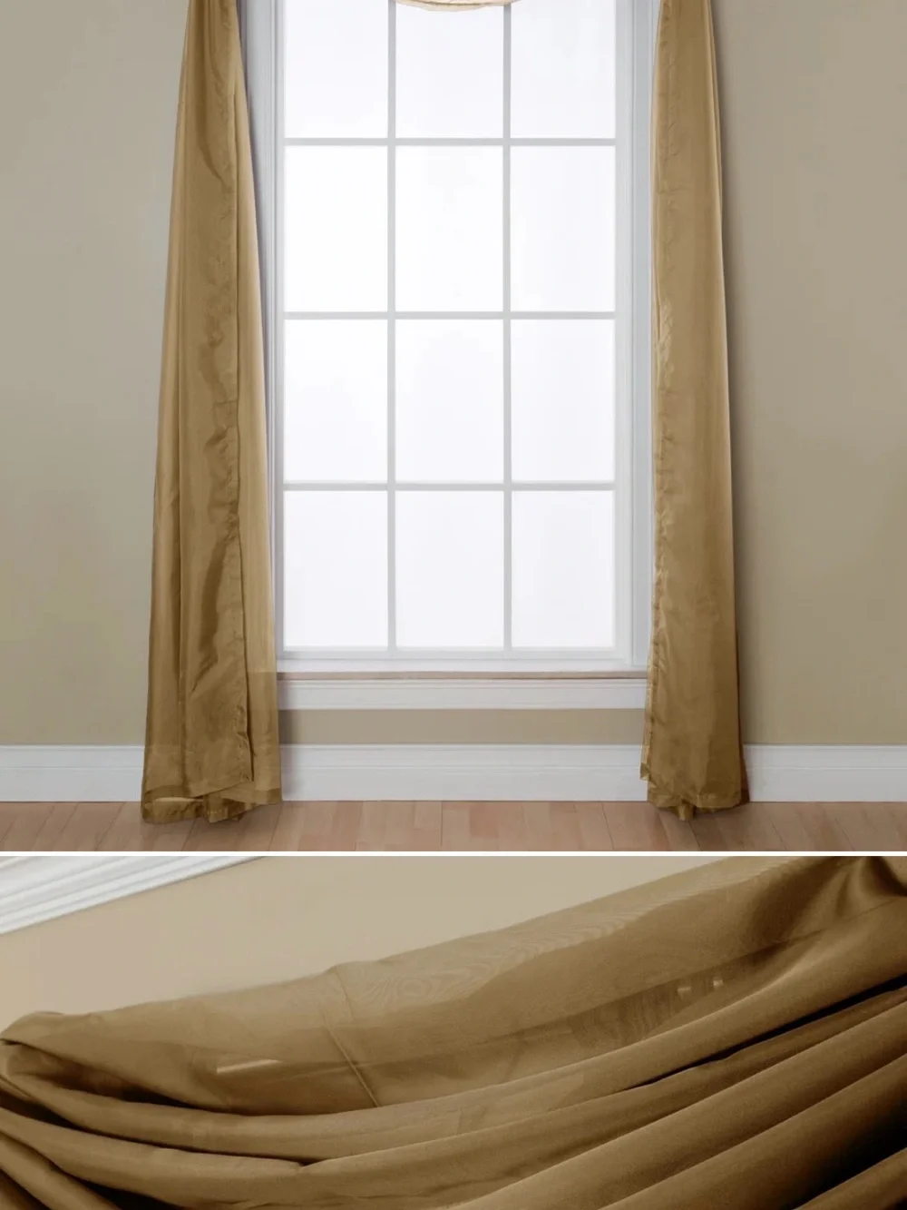 Sheer Window Curtain Panel in Light Gold Tan Scarf Style